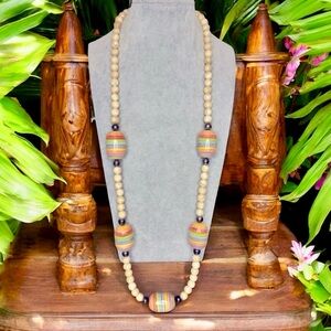 Vintage Stone beaded necklace with Ceramic & Metal Accent Beads 28”